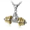 Cool Titanium Steel Dumbbell Pendant Necklace Barbell Fitness Pendant Men and Women Leisure Sports Punk Jewelry