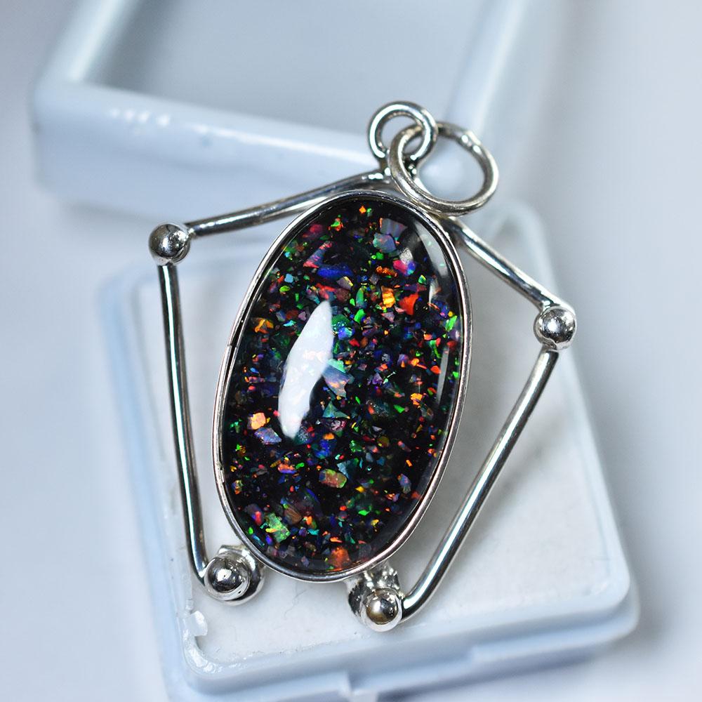 925 Sterling Silver Pendant 28.75 Ct Sparking Black Opal Beautiful Pendant