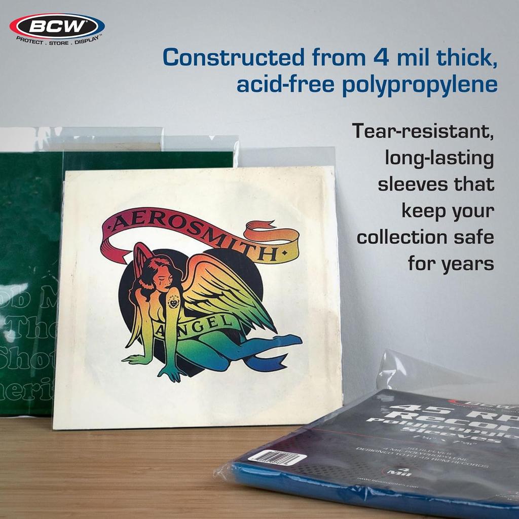 BCW 4 Mil Record Sleeves (7 Inch) | Clear Polypropylene Vinyl Album Protectors for 45 RPM | Archival Quality, Acid-Free Design | Premium Outer