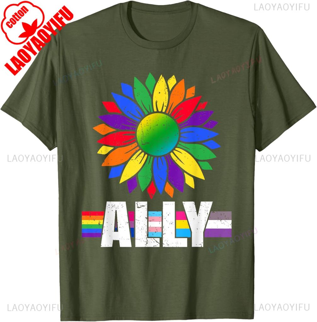 Lgbtq Ally For Gay Pride Month Sunflower Distressed TShirt Unisex Unisex Summer Cotton Printed TShirt Casual Streetwear Clothes