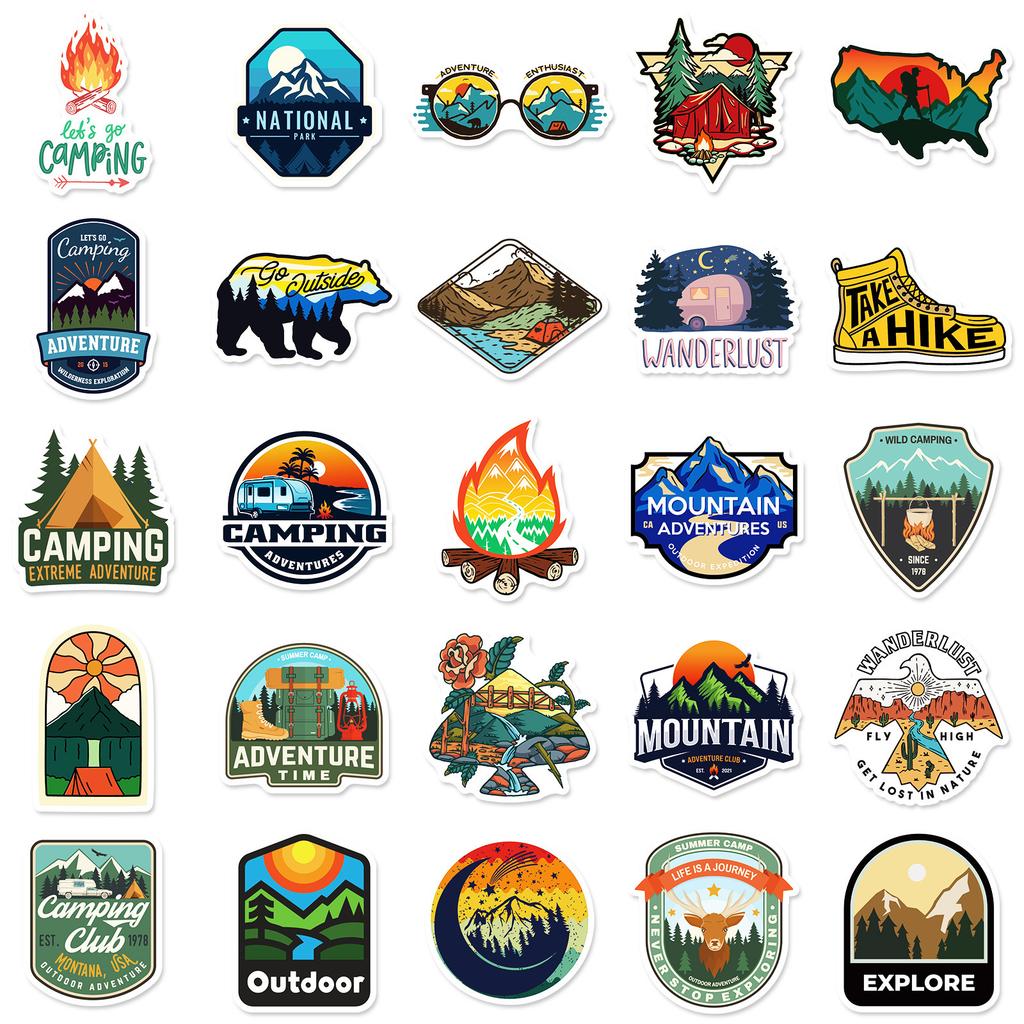 50 Outdoor Stickers Car Skateboard Cartoon Travel Adventure Stickers Scenery Travel Trolley Box Stickers