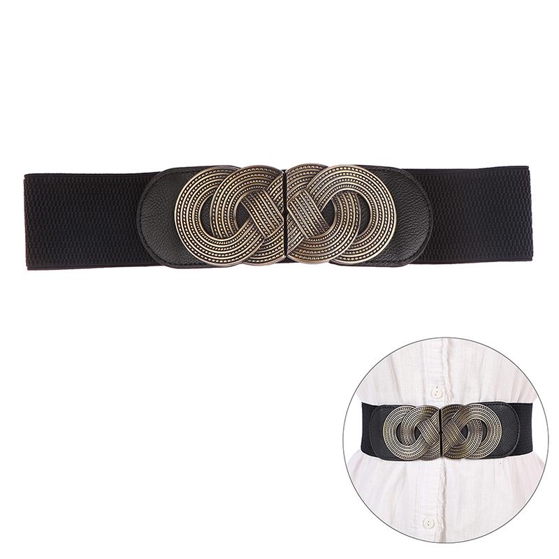 Vintage Elegant Wide Elastic Waistband Metal Buckle For Women Decoration Belts