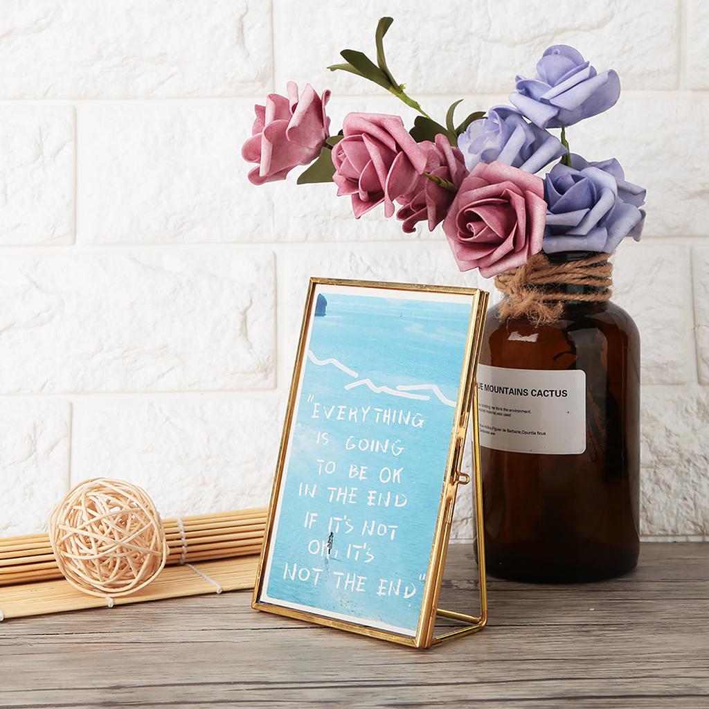 Brass Retro Glass Metal Desktop Photo Frame Bracket Copper Strip Metal Photo Frame;4*6inch :