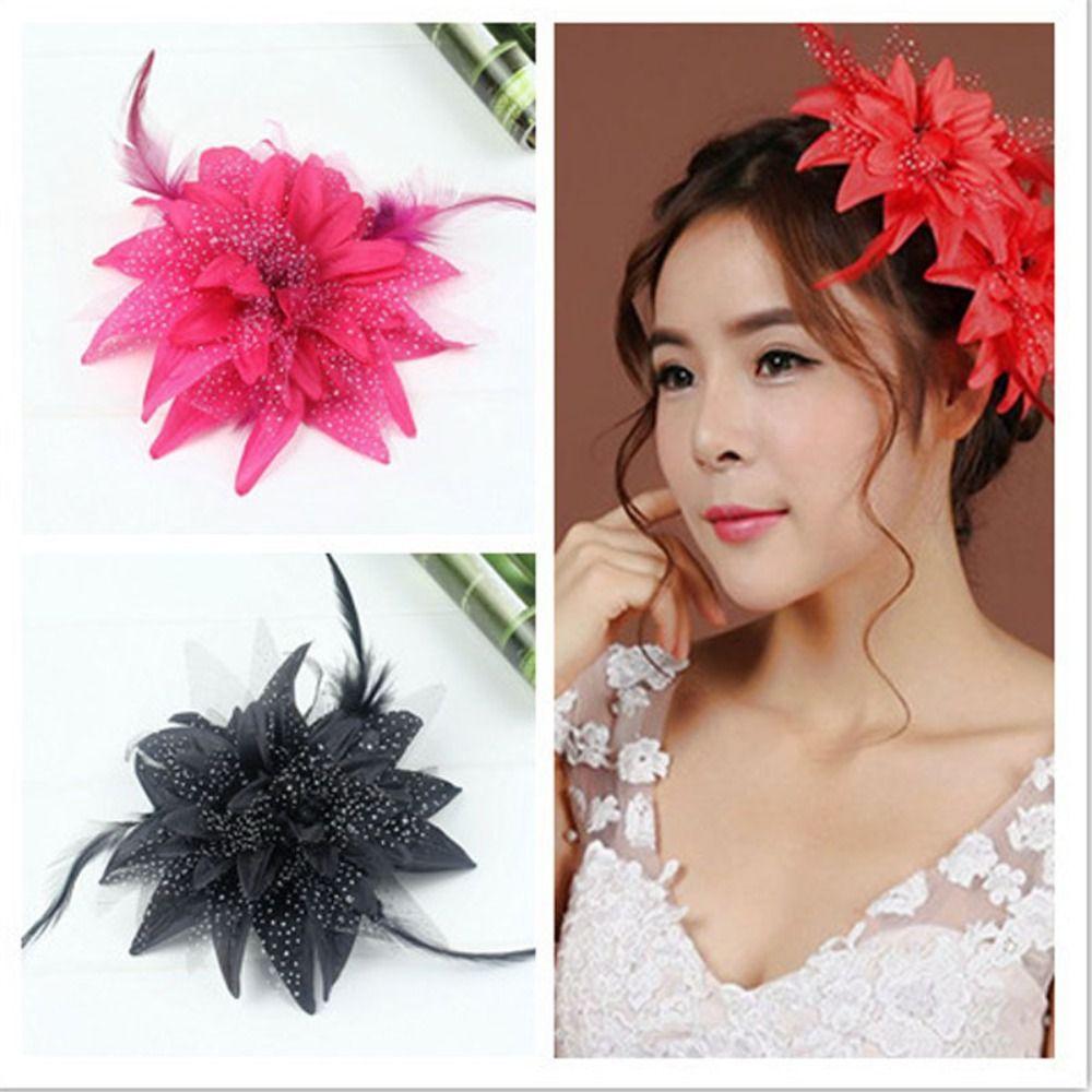 Brooch Feathers Hair Clip Flower Bridal Hairpin Headdress Hairband for Wedding Hair Accessories