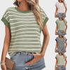 2025 Женская летняя трикотажная футболка свободного кроя в полоску, европейский и американский стиль, круглый вырез.