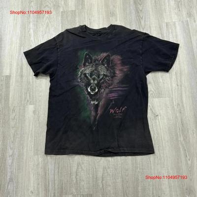 Винтажная футболка с волком мужская Extra Large XL Черная 90-е Природа Следопыт Животные 1990-е винтаж Стирка дизайнерская одежда Повседневная