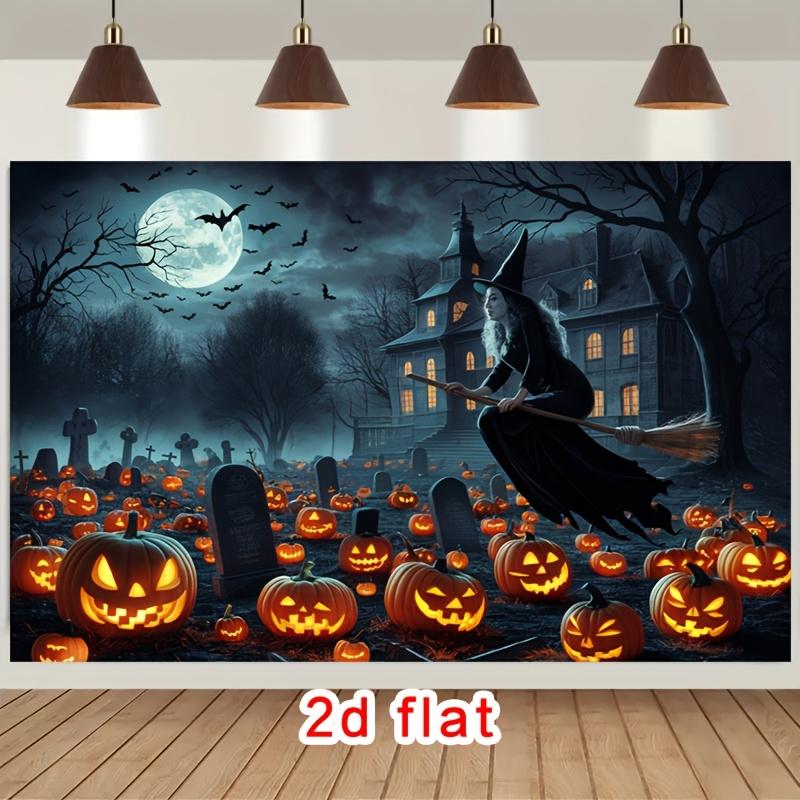 2D flat banner 1 piece Halloween witch ghost pumpkin full moon bat eerie atmosphere background cloth