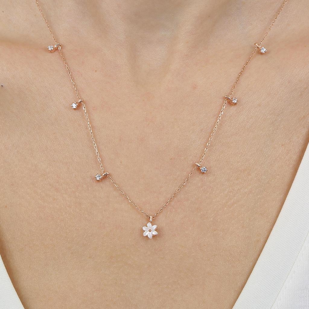 Sparkling Elegance Gateway Magnolia Flower Rose Color Silver Necklace