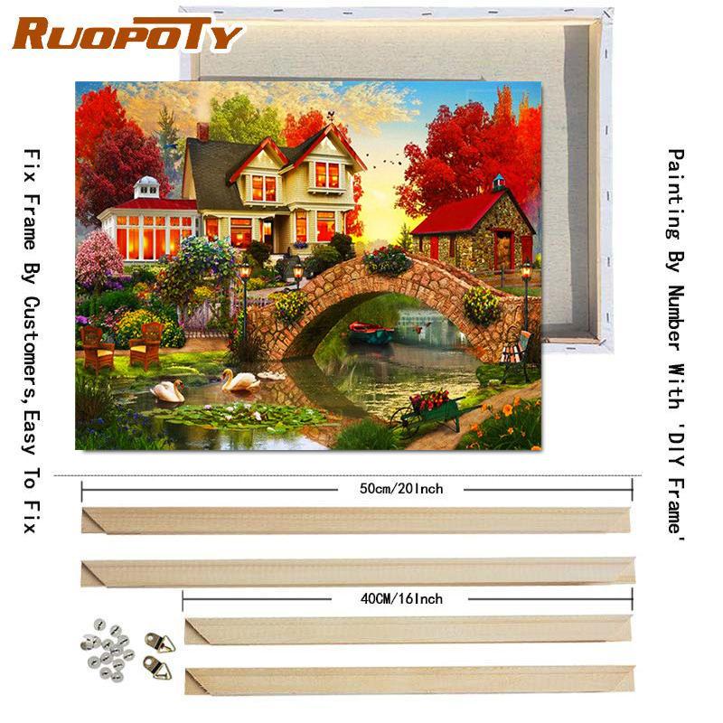 RUOPOTY Картина по номерам Дом Пейзаж Ручная роспись Уникальный подарок Раскраска по номерам Здание Для гостиной