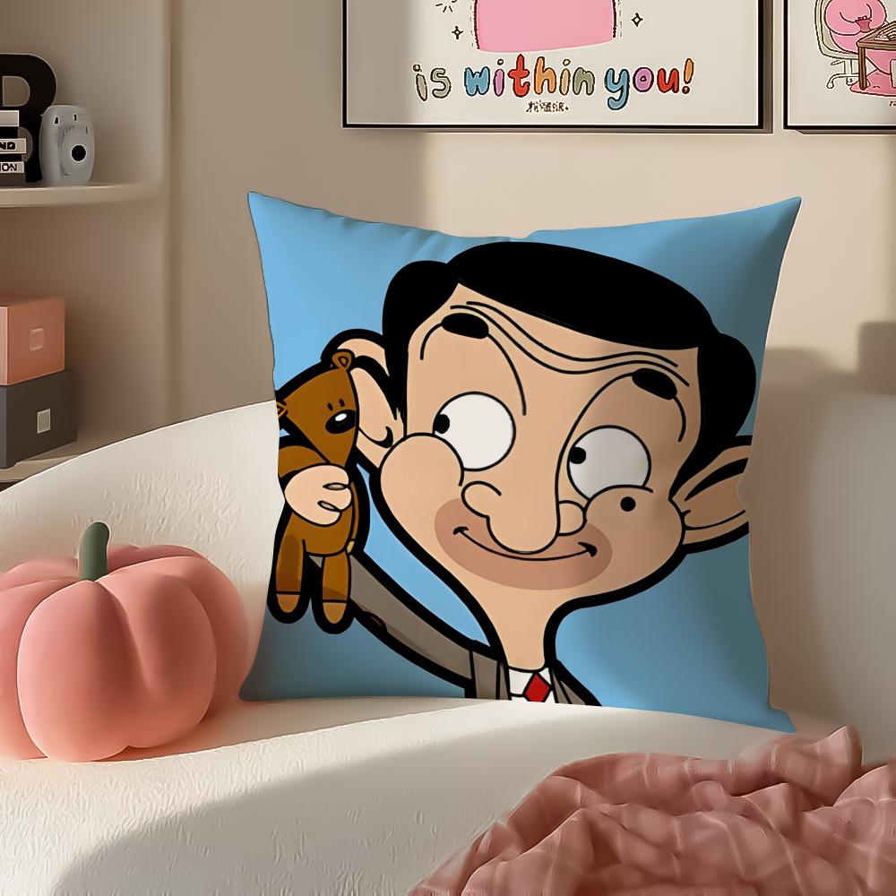 Comedic Cartoon MMr Bean Cushion Cover Pillowcase Short Plush Invisible zipper Room Sofa Cushion Cover