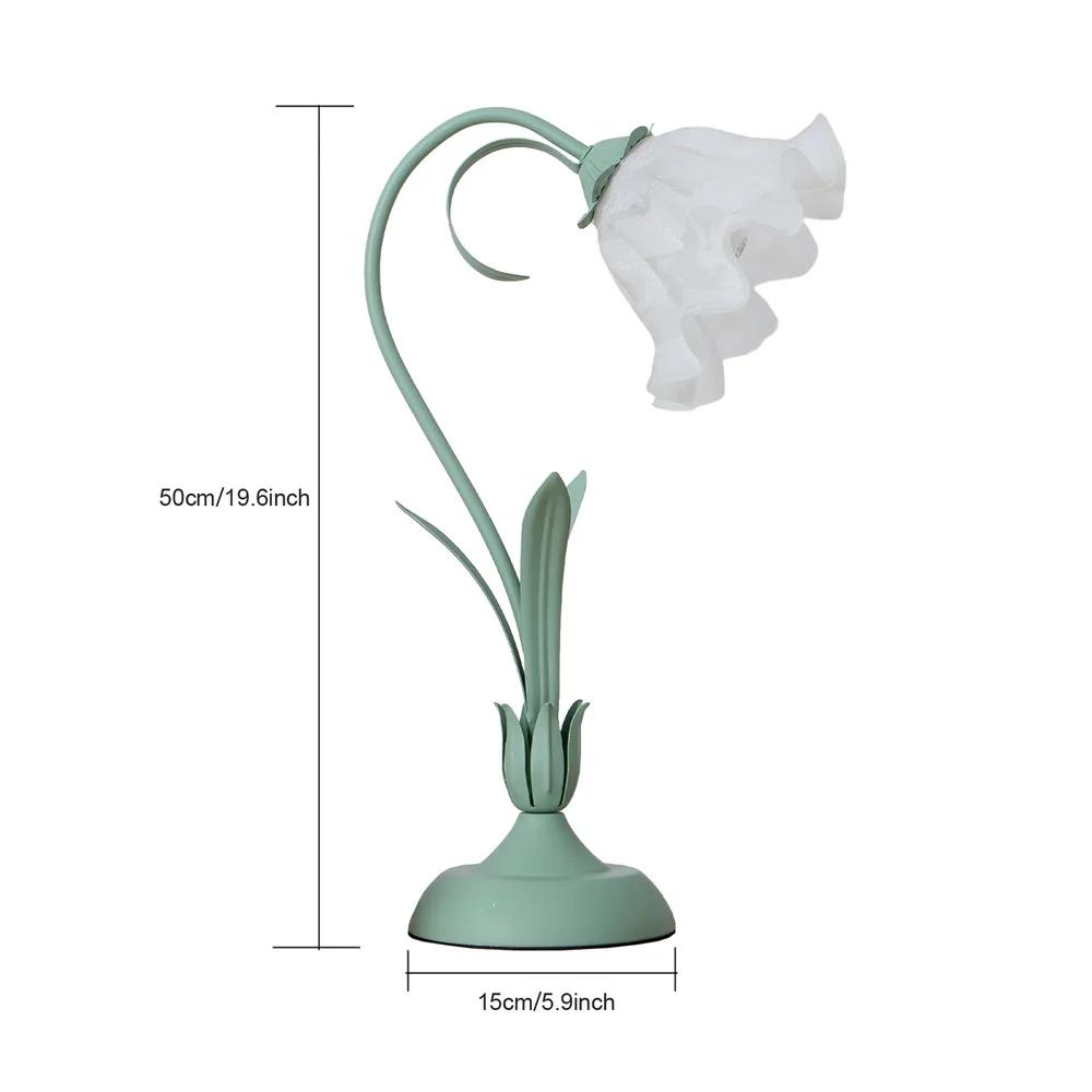 Bymaocar Green Table Lamp Flower Shape Handmade Light Lily Shaped Glass Desk Lighting with 4-way Rotary Switch & In-line Switch