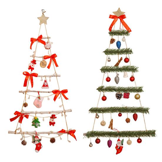 Светодиодное рождественское настенное украшение Рождественская елка с маленькими подвесками Светящаяся рождественская елка