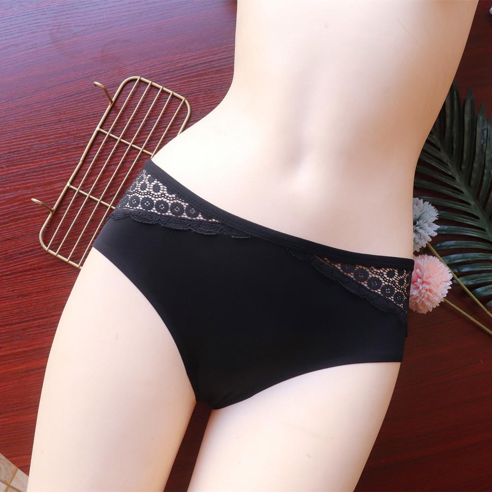 Fashion Simple Women Panties Sexy Hollow Lace Seamless Underwear High Elastic Breathable Mid-waist Women's Briefs