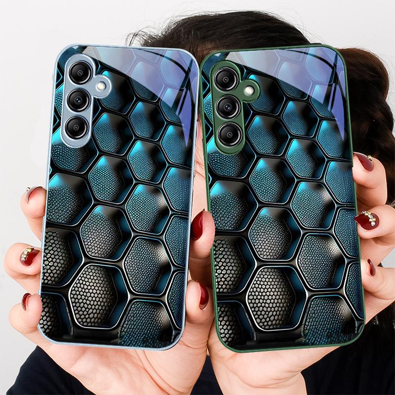 Синий градиентная сетка для Samsung Galaxy A01 02 03 Core A04 A14 4G A13 54 34 31 20 25 23 22 5G S21 Ultra S20 Стеклянный чехол для телефона