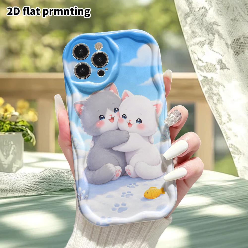 Phone Case: 2D flat, suitable for iPhone 18 17 16 15 14 13 12 Pro protective case, phone decoration, two little cats, perfect Christmas and Halloween