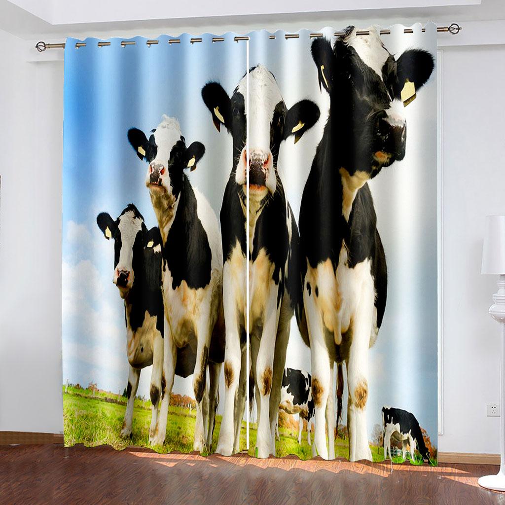 Grommet Top Darkening Blackout Room Milk Cow Pasture Curtain for The Bedroom Drapes In Living Room Left and Right Biparting Open