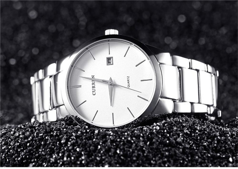 CURREN Men Watch Waterproof Top Brand Luxury Calendar Fashion Male Clock Stainless Steel Sport Men Wristwatch Clear 8106