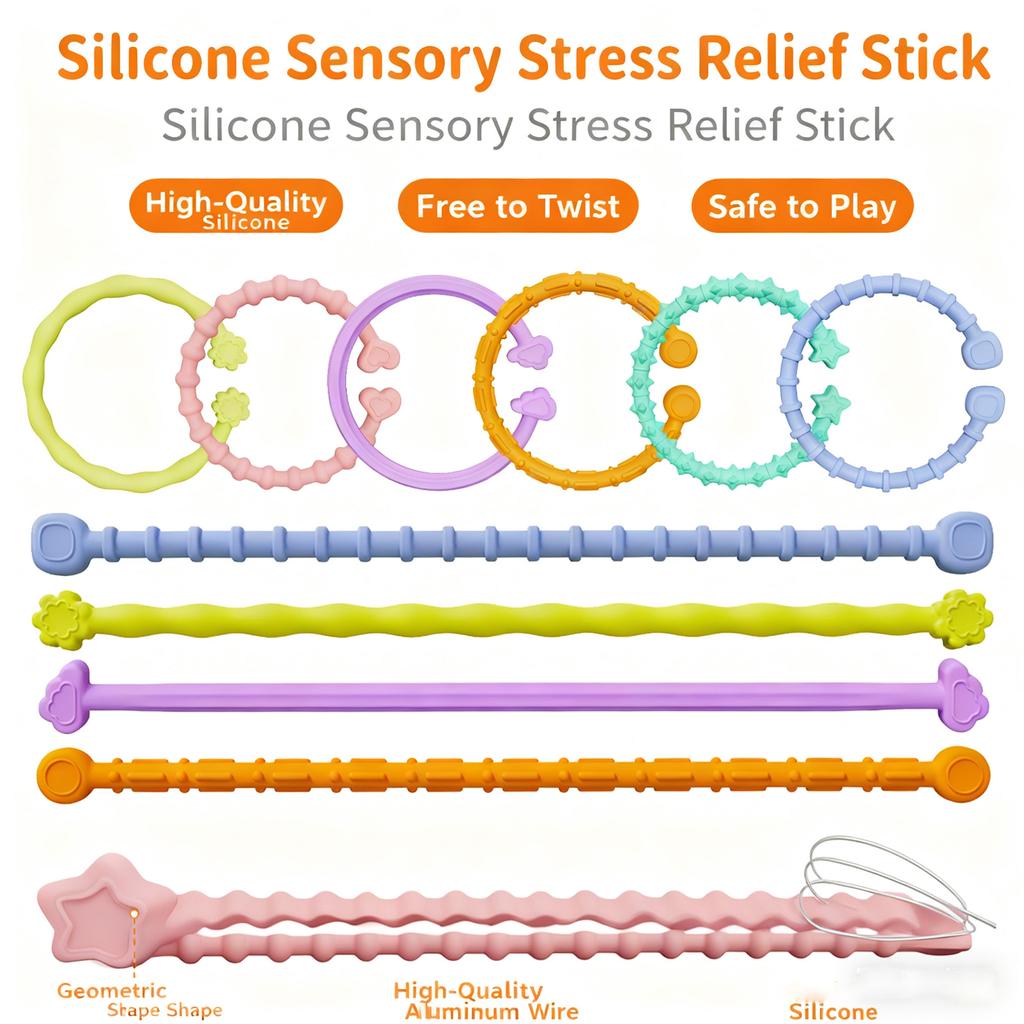 Пищевой силикон Сенсорные палочки для детей, Скручиваемая текстура и Игрушки для снятия стресса