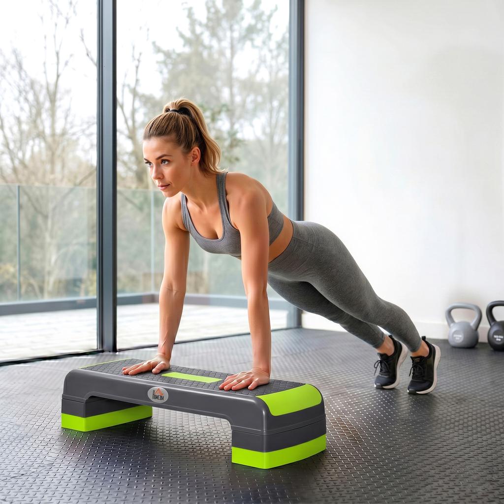 Aerobic Step with 3-Level Adjustable Heights for Home, Office Exercise, Grey and Green