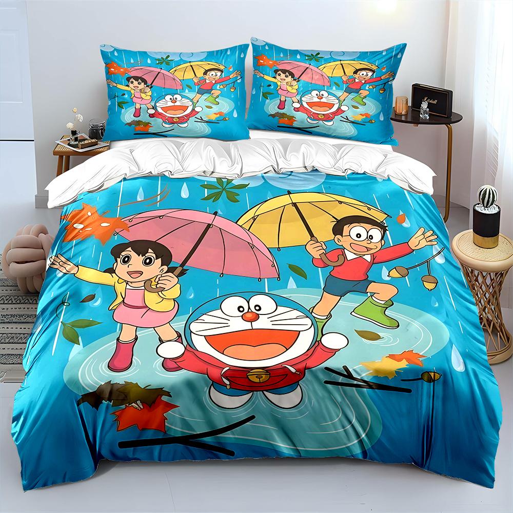 D-Doraemon with Friends Printed Bedding Set for Kids Boys Girls New 3d Printed Bed Cover Duvet Cover Pillow Case Bedroom Decor