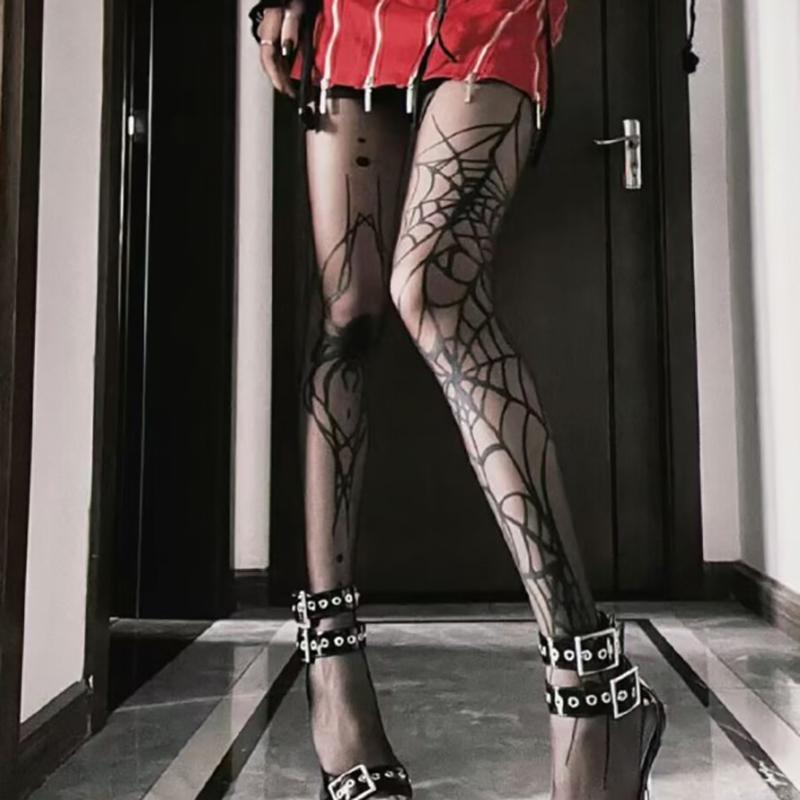 2024 Vintage Dark Gothic Fishnet Tights Stockings Women Alternative Sexy Spider Web Witch Pantyhose Y2K Girls Thin Socks