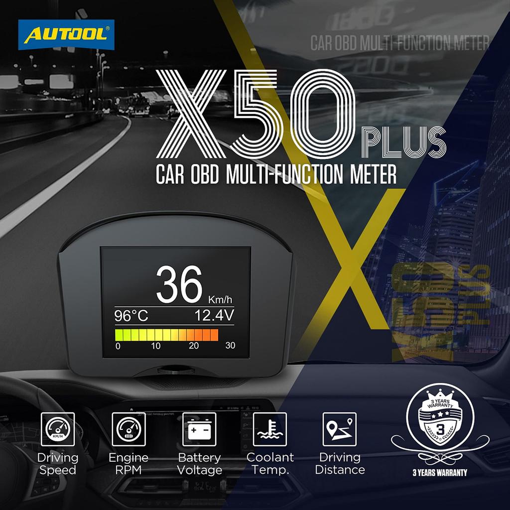 X50 Plus Car OBD HUD Многофункциональный цифровой измерительный прибор Сигнализация OBD Дисплей водительского компьютера Совместимость с 12 В OBDII дизельными автомобилями