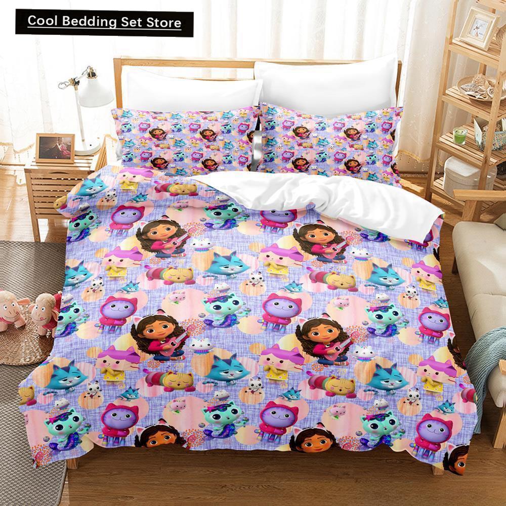 Комплект постельного белья Gabbys Dollhouse Single Twin Full Queen King Size Bed Set Adult Kids Bedroom Duvet Cover Sets 3D Anime Bed Sheet Set