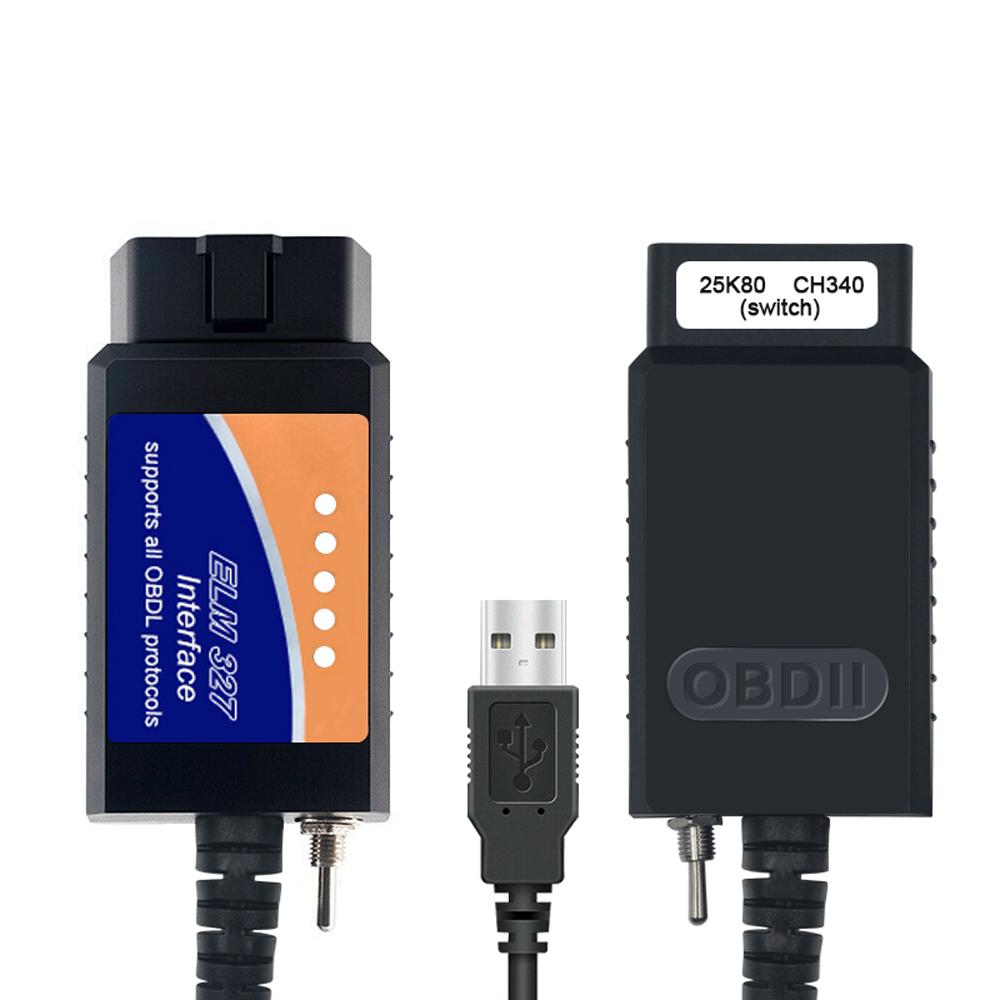 100% чип PIC18F25K80 USB ELM327 V1.5 OBD2 Диагностический сканер ELM 327 V1.5/1.5 USB Переключатель CA/MS CAN Для Forscan OBDII Считыватель кодов