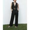 Spring New Arrival Casual Two-Piece Suit Beaded Linen Vest 7901322 Linen Wide Leg Pants 7901222