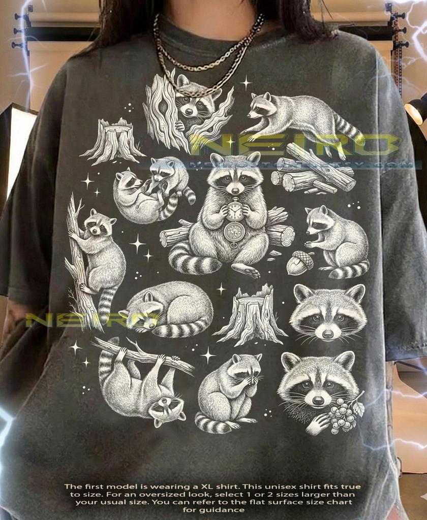 Raccoon Trash Panda Animal Lover Wildlife Nature Comfort Colors® Tshirt, Cute Critter Vintage Forest Animal Black And White Tee