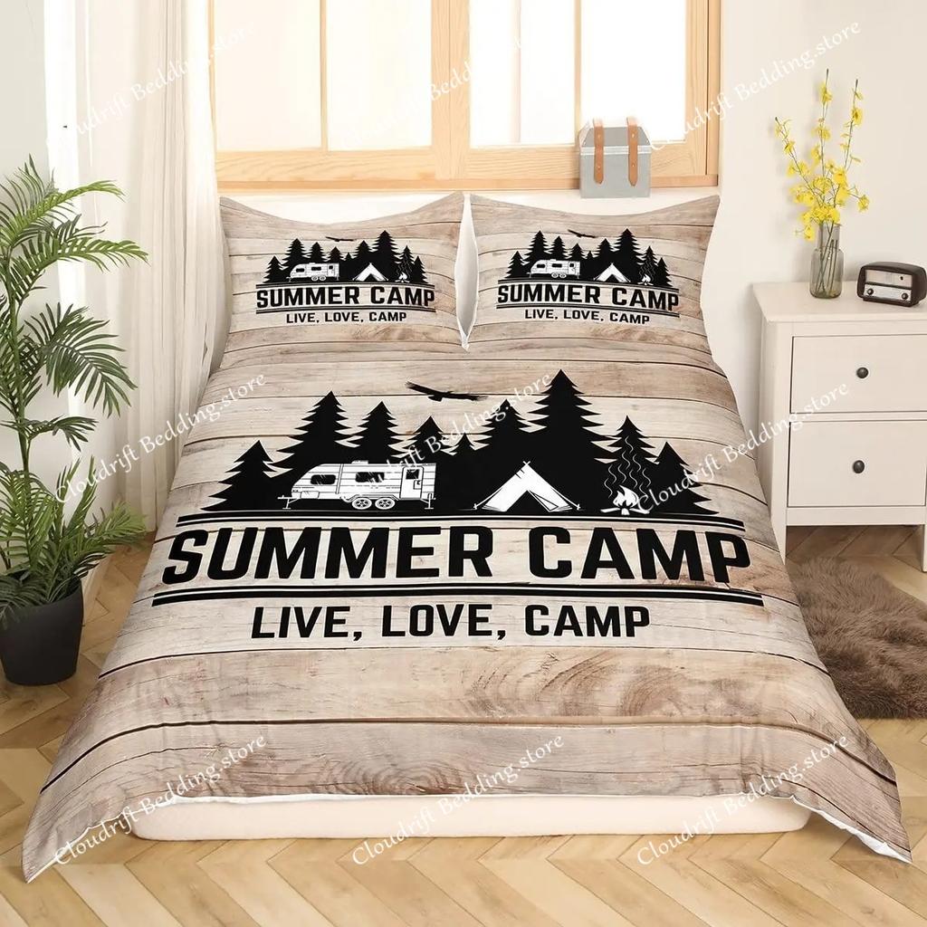 Happy Camping Одеяло Покрывало King, Летнее Постельное белье для мальчиков-подростков, Семья, Пляжный Отдых Стиль Пододеяльник Комплект