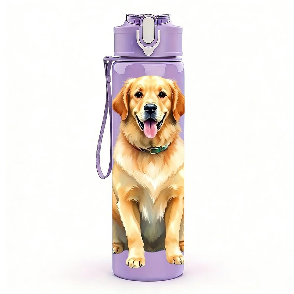 1PC Golden Retriever Labrador Dog Art 750ml Color Plastic Sports Water Bottle Leakproof Flip Straw Lid Suitable for Sports Office Home Use