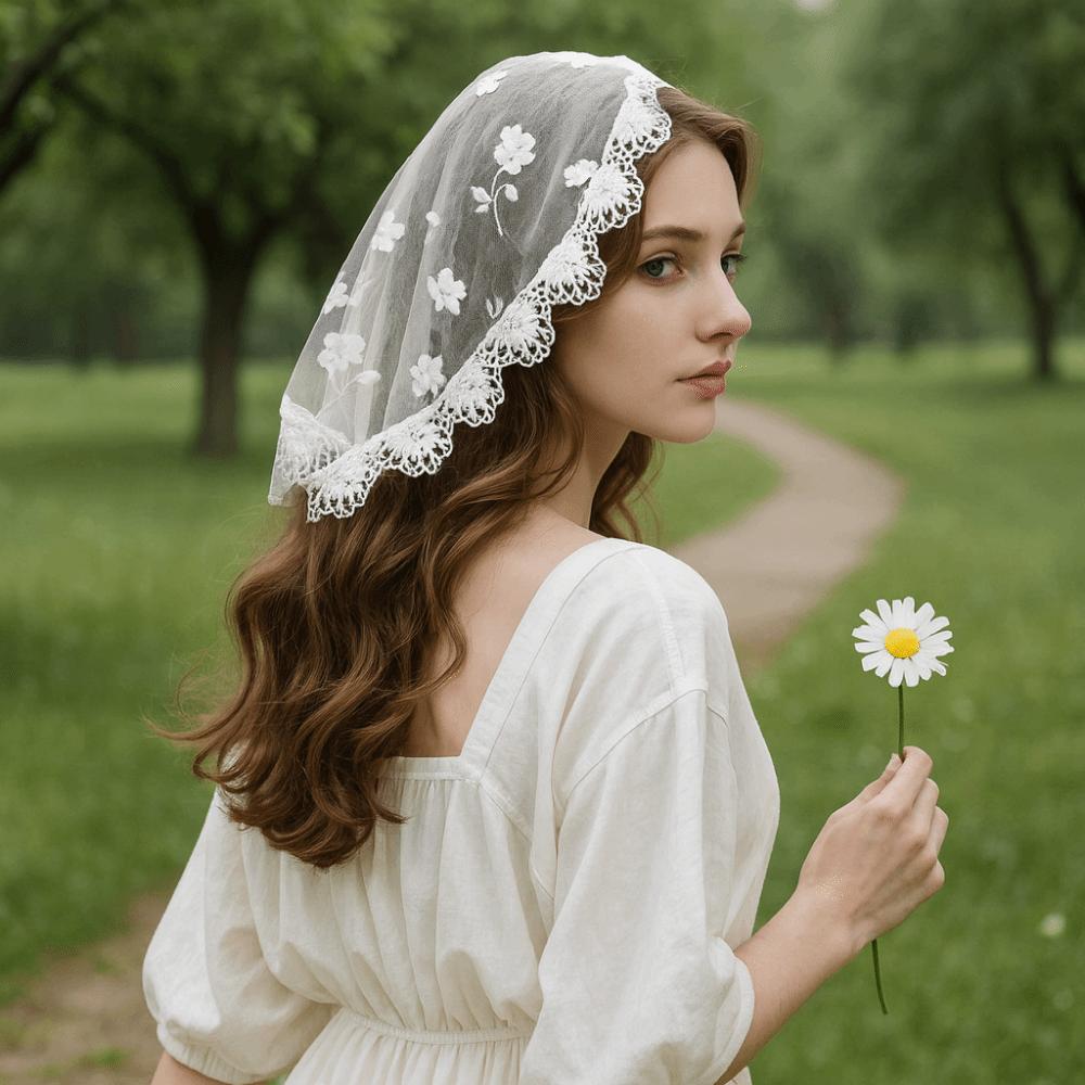 Hollow Out Lace Scarf Veil Headbands Thin Women Lace Bandana Flower Embroidery Headscarf Travel