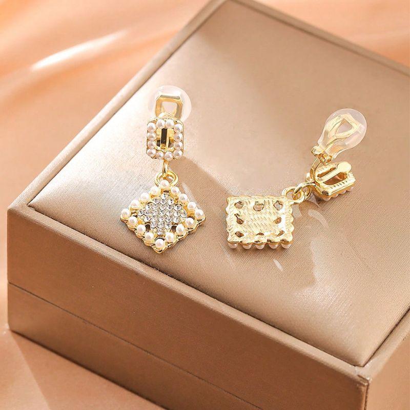 Новые модные искусственные жемчужные стразы без пирсинга серьги женские квадратные серьги-подвески