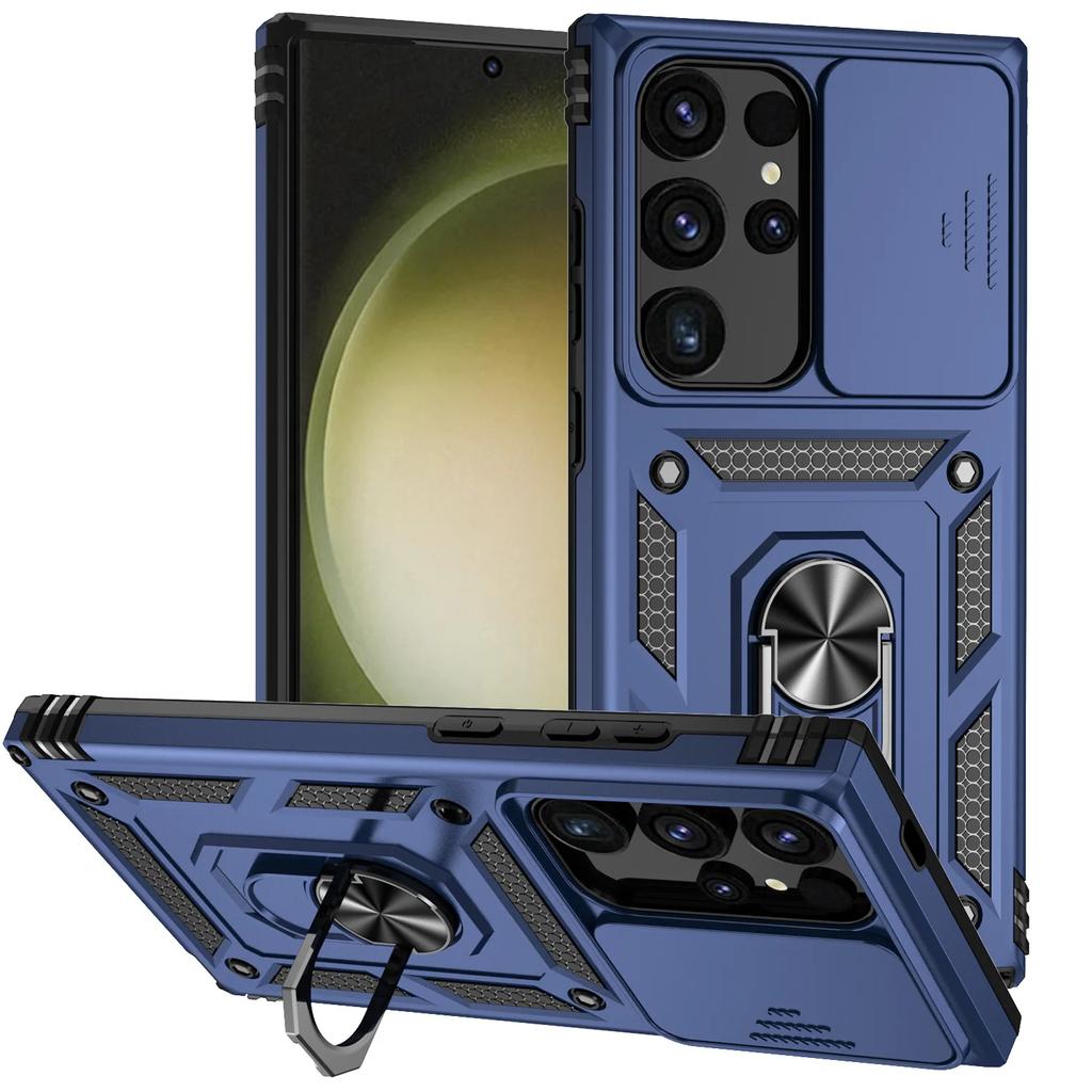 Противоударный гибридный двухслойный чехол-подставка с магнитным кольцом для Samsung Galaxy S24 Ultra S24 Puls S24, защитный чехол для слайд-камеры