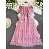 Vacation Style off-Shoulder Waist Slimming Embroidered Dress