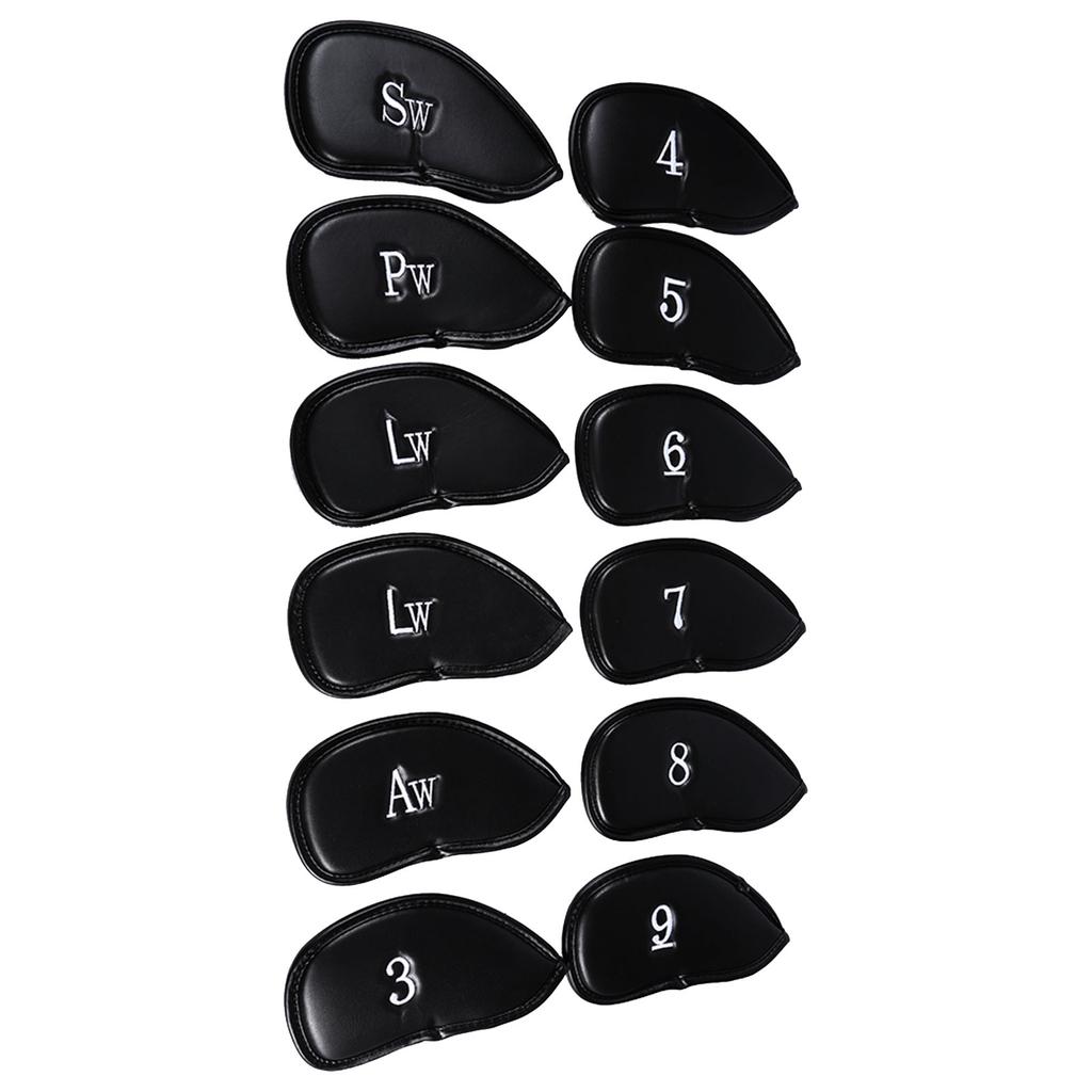 12pcs PU Leather Black Golf Club Head Cover Iron Head Cover Protector Set