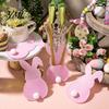 Felt Tableware Organizer 4 Pcs Easter Bunny Cutlery Holders, Pouch Bags, Cute Rabbit Utensil Plush Tail Table Settings Sleeve, Spring Fork Spoon Knife