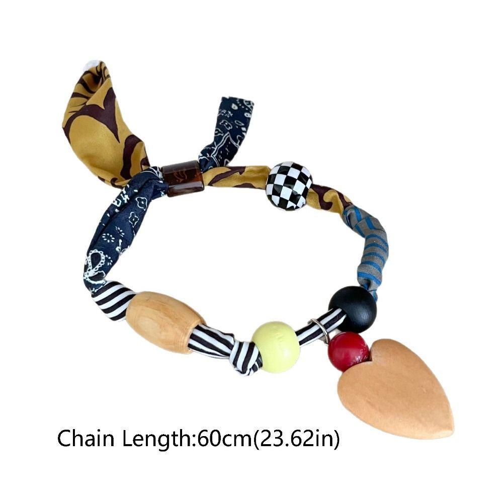 Love Pendant Wood Bead Necklace Multicolor Bohemian Choker Patchwork Cloth Chain Necklace Gift