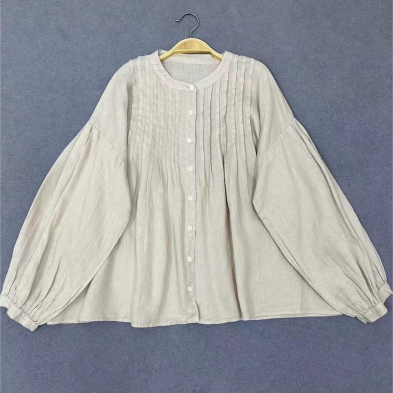 Johnature Осенний женский японский топ с круглым вырезом, свободный кардиган с длинным рукавом, винтажный повседневный плиссированный топ