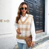 QICED Женская мода, повседневный клетчатый принт, осенне-зимние вязаные жилеты без рукавов с v-образным вырезом