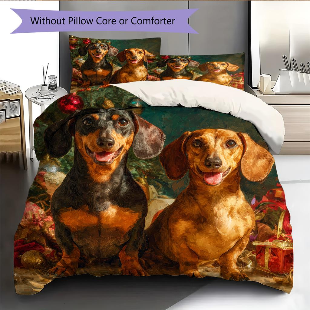 Happy Dachshund Pattern Bedding Home Decoration Birthday Gift (1 * duvet cover + 2 * pillowcase, without core)