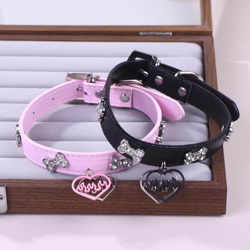 Y2K Блестящие Стразы Косточка Собаки Полая Подвеска Сердце Чокер Модный Панк Ожерелье из ПУ Кожи Милые Крутые Девичьи Ювелирные Аксессуары