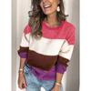 Женский осенне-зимний джемпер свободного кроя с круглым вырезом средней длины с цветными блоками большого размера