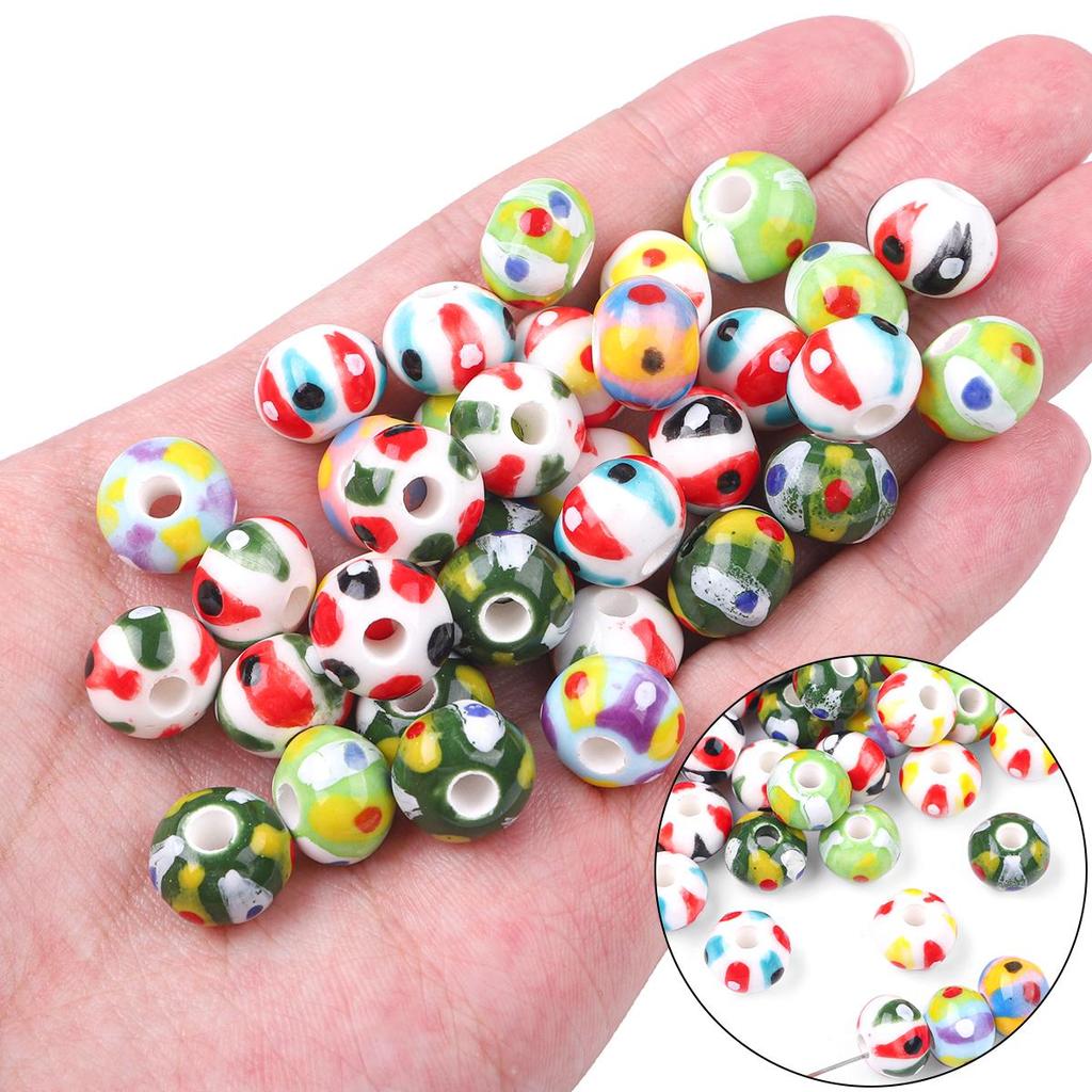 2Pcs Handmade Round Dot Ceramic Beads Charm Porcelain Loose Spacer Beads for DIY Jewelry Craft Making Accessories