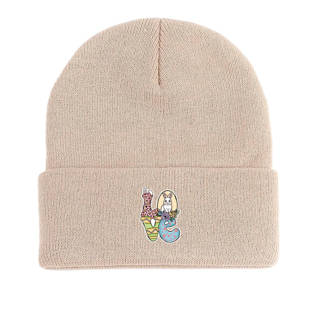 LOVE" Rabbit Warm Knit Hat Beanie, Easter Skullies Beanies Stretchable Elastic Trendy Bobble Hat Knitted Cap Beanie