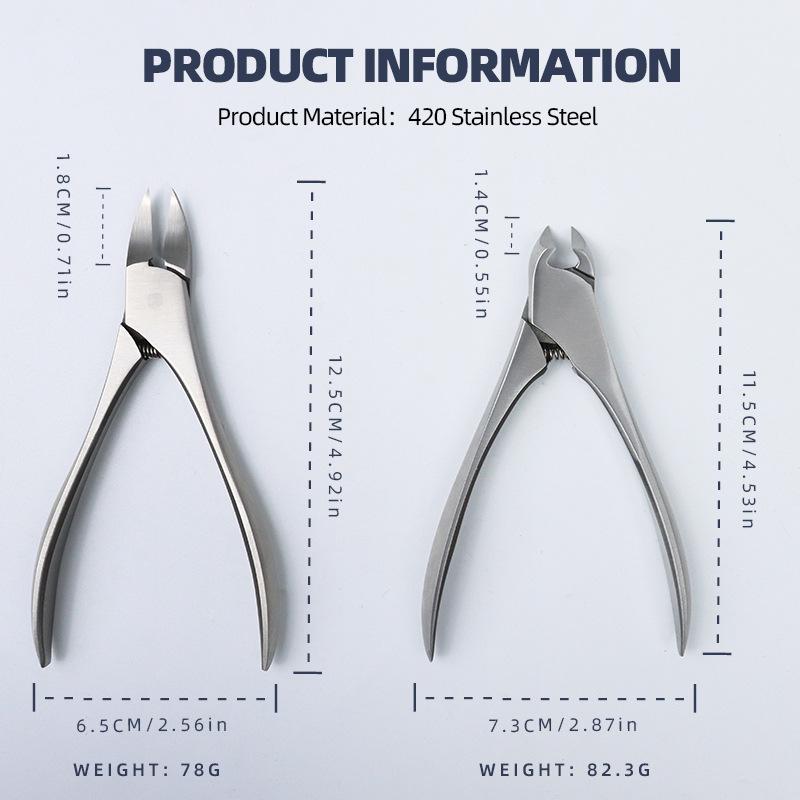 Stainless Steel Eagle Beak Toenail Clipper for Paronychia - Gray, Buffalo Horn Handle, Single Cut Pliers for Thick & Ingrown Nails