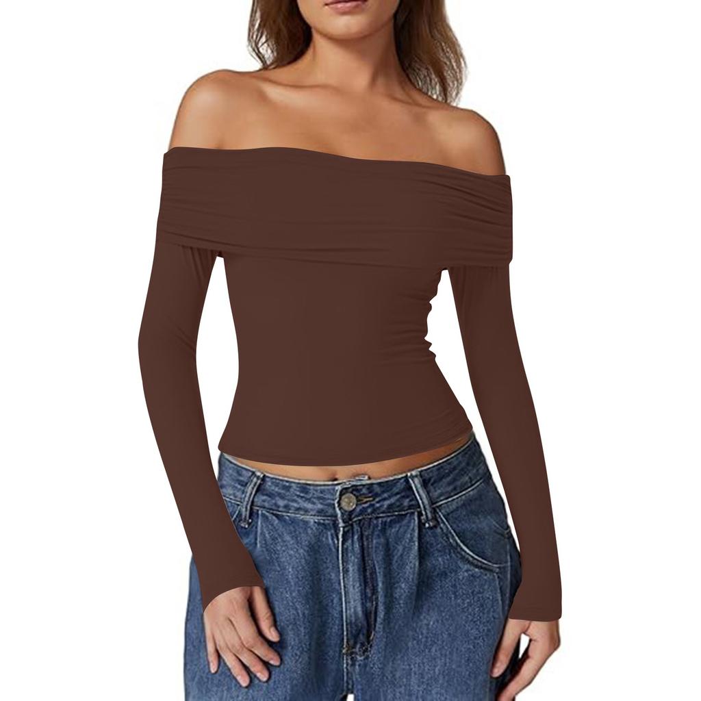 Женская Мода Сексуальная Блузка с Открытым Плечом Desire с Длинным Рукавом из Молочного Шелка