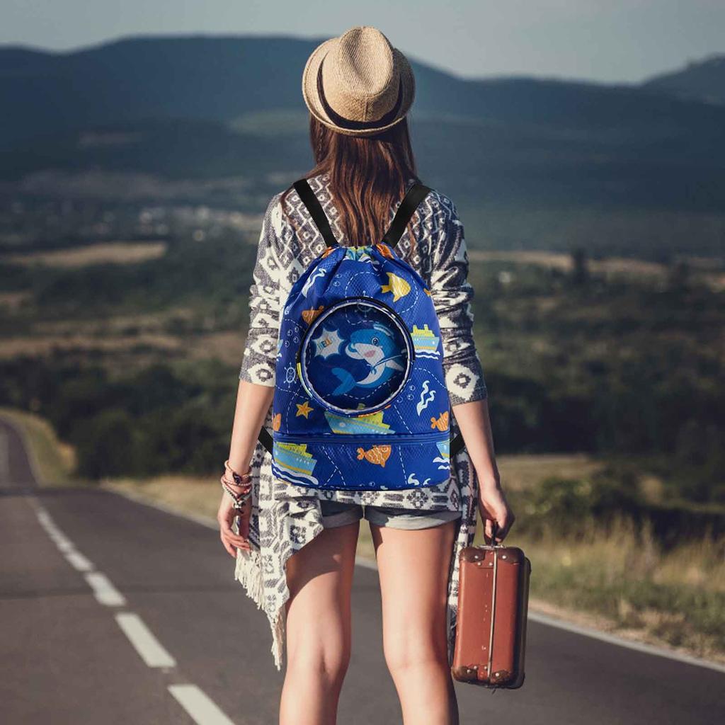 Детская сумка для плавания с разделением на влажную и сухую воду, водонепроницаемая сумка для хранения для мальчиков и девочек, спортивная портативная сумка для плавания на плечо с милым мультяшным рисунком