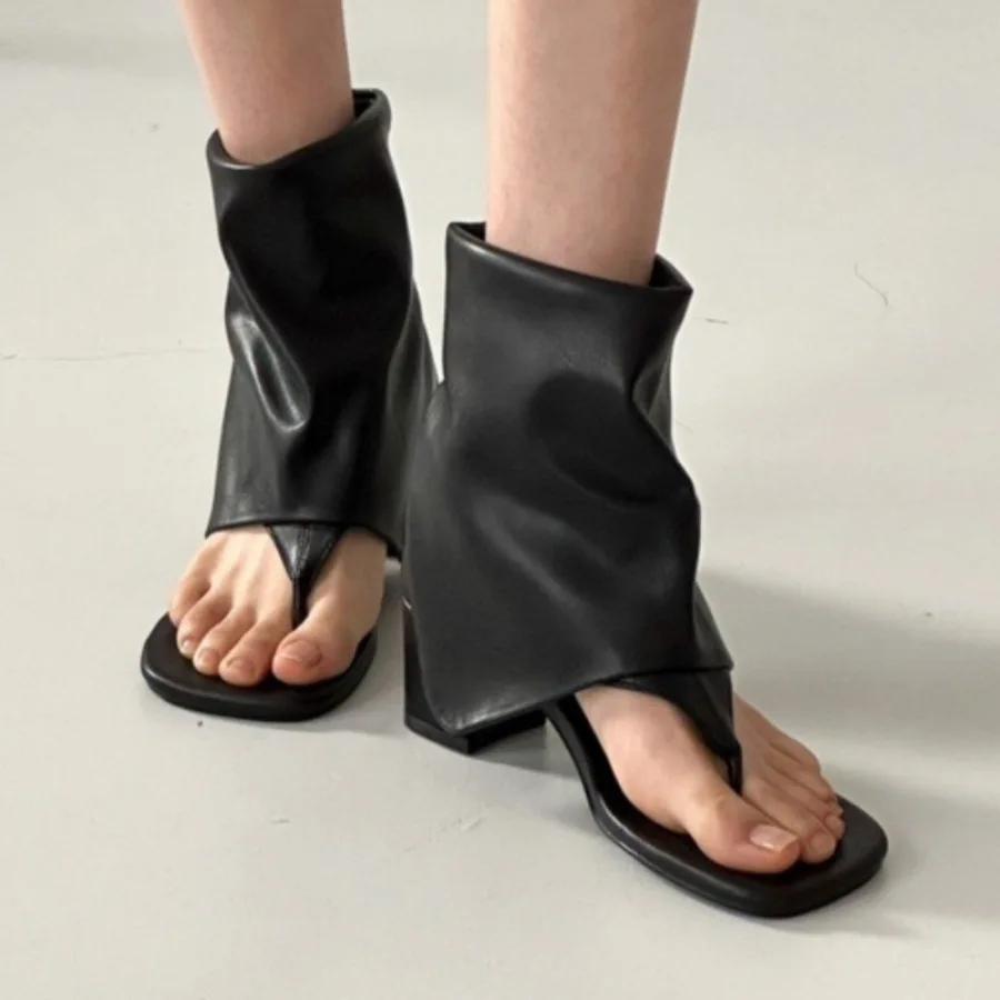 2024 New Women Summer Boots Open Toe High Heel Design Sandals Ladies Fashion Clip Toe Flip Flops Roman Sandal Boots Sandalias